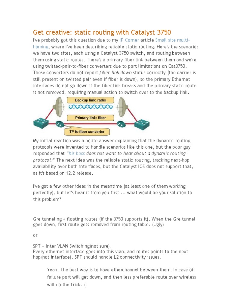 Static Routing Solutions for Catalyst 3750 | PDF | Routing | Networking ...
