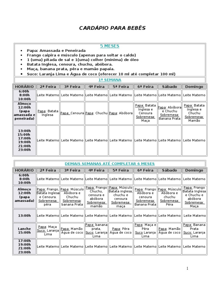 Receitas Para Bebe De 1 Ano E 8 Meses