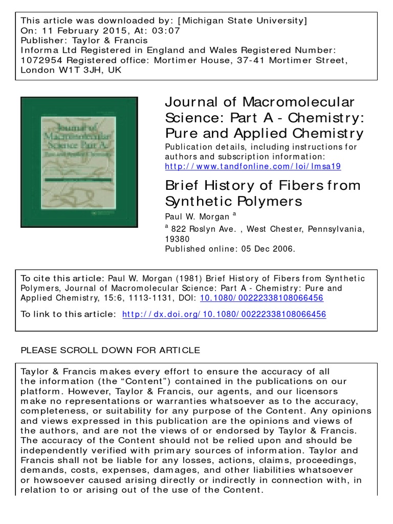 Brief History of Fibers From Synthetic Polymers PDF Polyester Rayon
