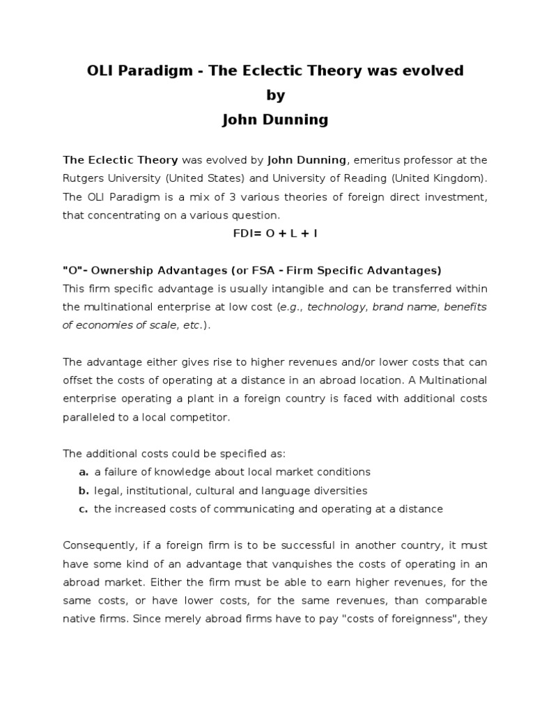 Understanding the OLI Paradigm in FDI | PDF | Business | Computers