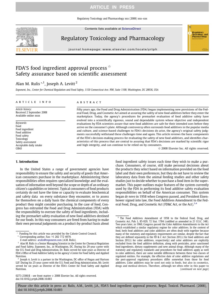 FDA'S food ingredient approval process Federal Food Food And Drug