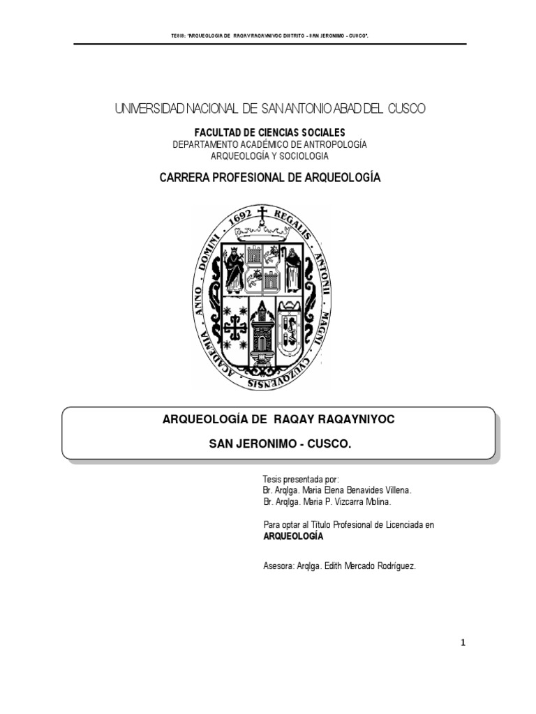 Tesis Arqueologia De Raqayraqayniyoc Pdf Imperio Inca Arqueología