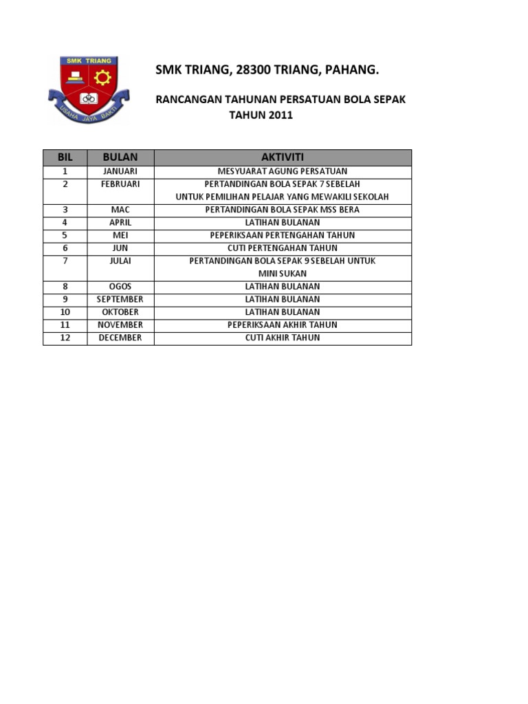 Rancangan Tahunan Bola Sepak Pdf