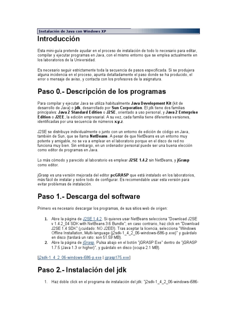 Instalación de Java en Windows XP | PDF | Java (lenguaje de ...