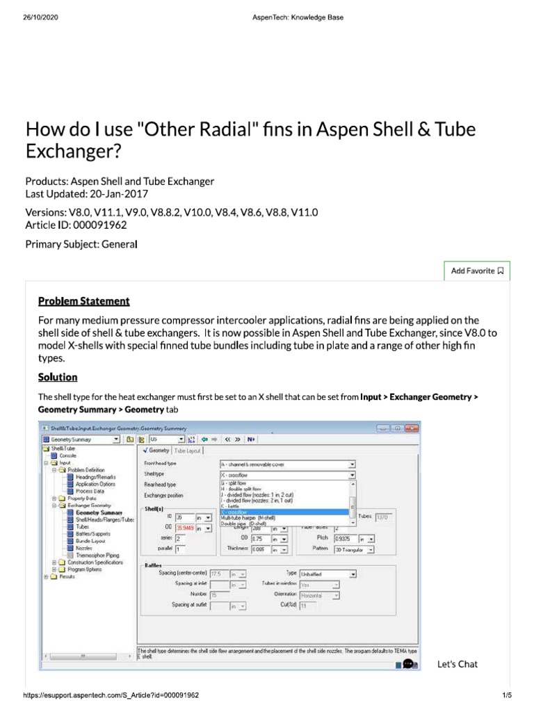 How Do I Use Other Radial Fins in Aspen Shell & Tube Exchanger | PDF