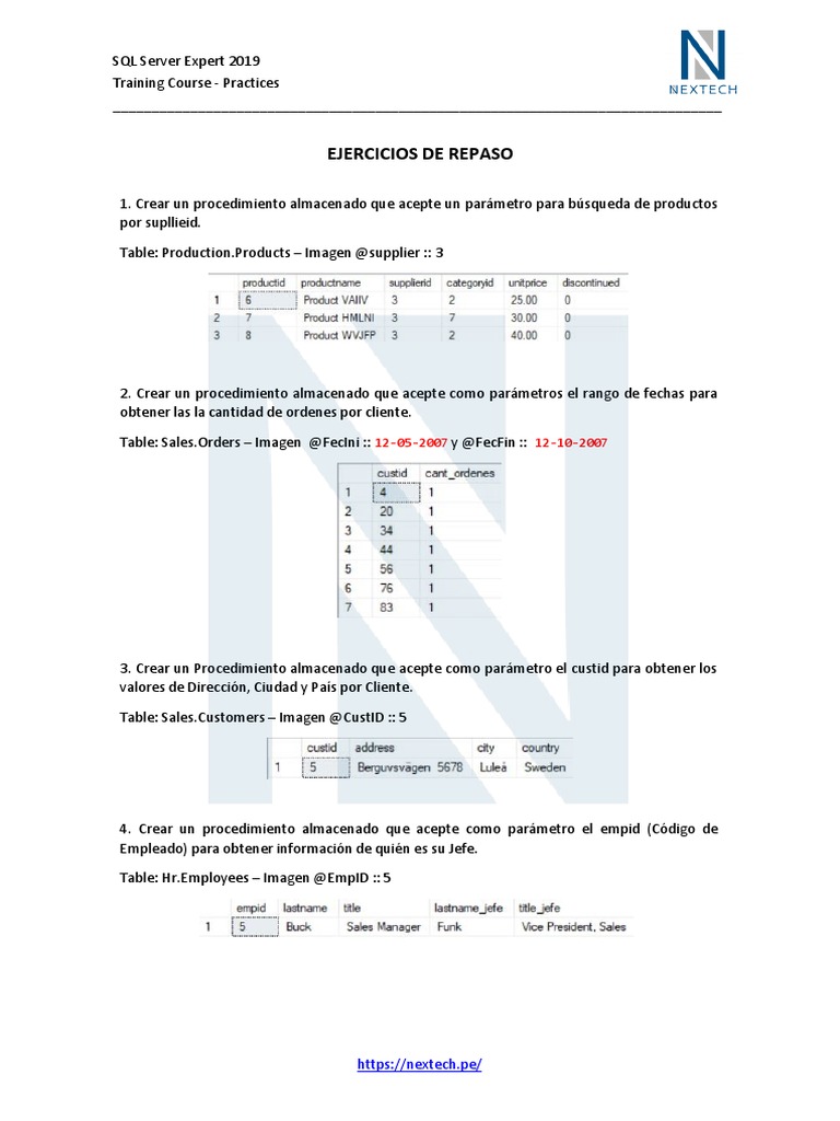 Ejercicios SQL Server 2019 para Práctica | PDF | Informática