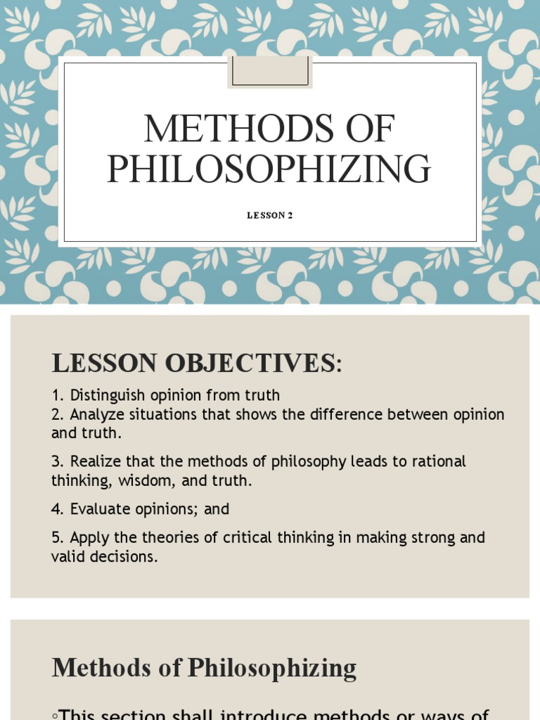 Methods of Philosophizing Lesson 2. For Teaching PDF Argument
