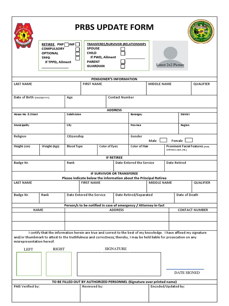 PRBS Pensioner Update Form | PDF | Business
