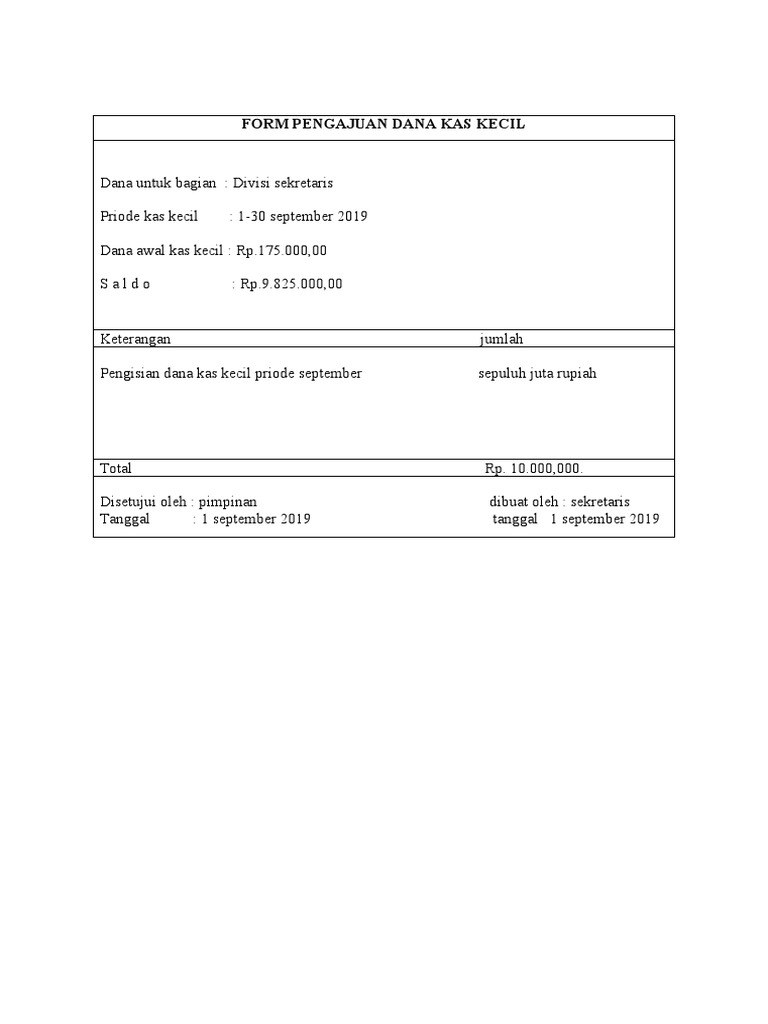Form Pengajuan Dana Kas Kecil