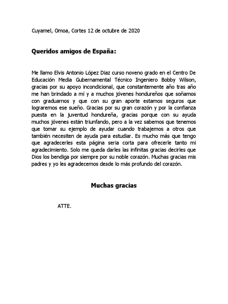 Carta de Agradecimiento | PDF | Salud y bienestar