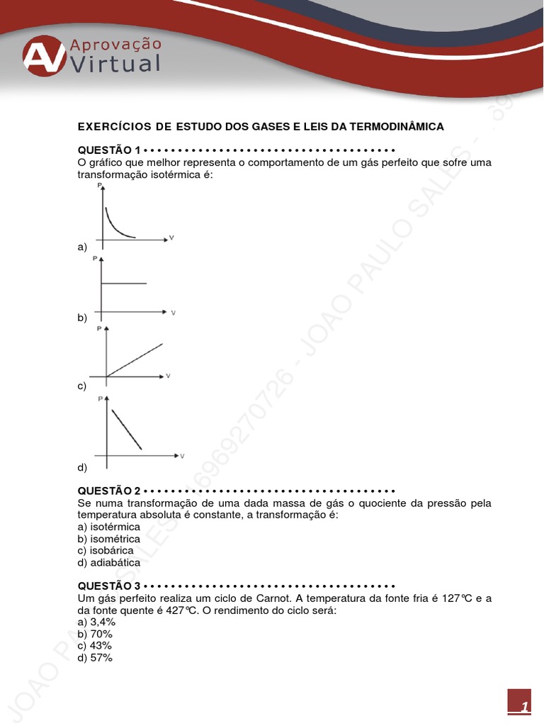 Estudo Dos Gases e Leis Da Termodinmica | PDF | Termodinâmica | Mecânica