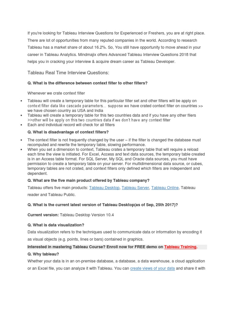 Comprehensive Tableau Interview Guide | PDF | Computers
