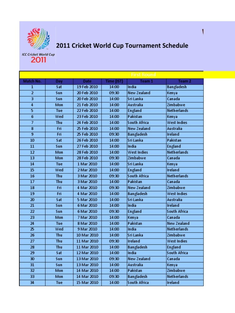 World Cup Schedule PDF Sports Teams