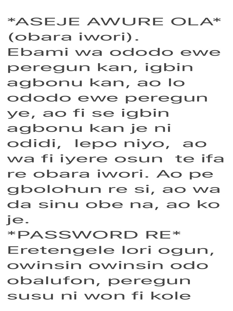 ASEJE AWURE OLA (Obara Iwori) . | PDF