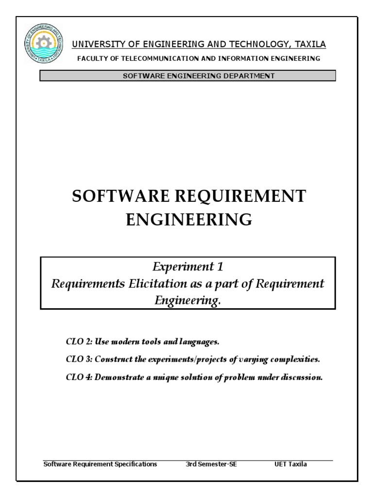 Software Requirement Engineering: Experiment 1 Requirements Elicitation ...