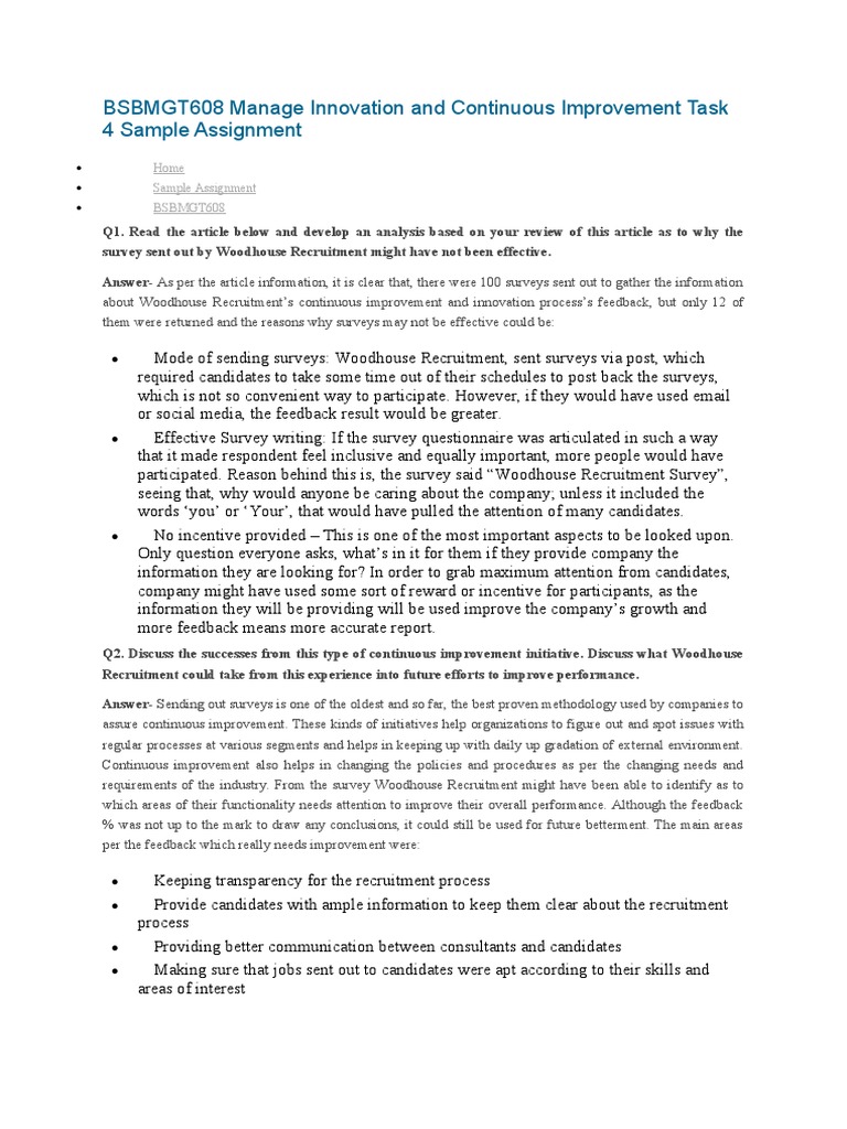 Continuous Improvement Survey Analysis | PDF | Survey Methodology ...