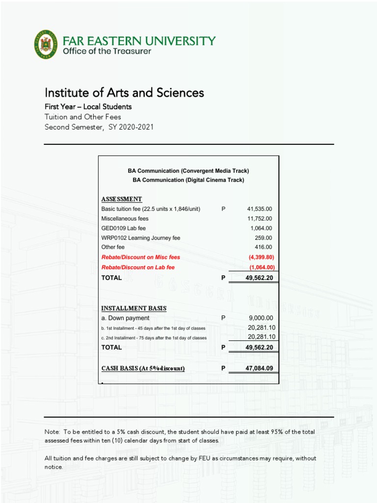 2T20202021 Tuition Fee Rates IAS FEU | PDF | Fee | Tuition Payments