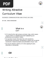 Writing Attractive Curriculum Vitae: Business Communication and Ethics (Hs - 304) by Ms. Hina Manzoor