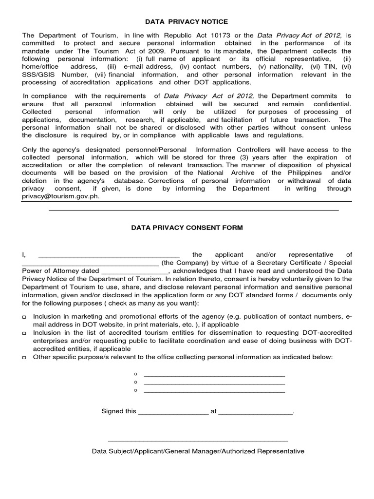 Data Privacy Notice and Consent Form | PDF | Information Privacy ...