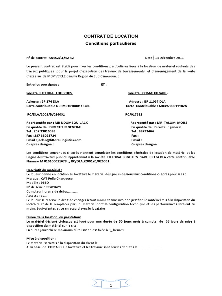 CONTRAT DE LOCATION.1 Pelle 966D | PDF | Assurance | Chèque