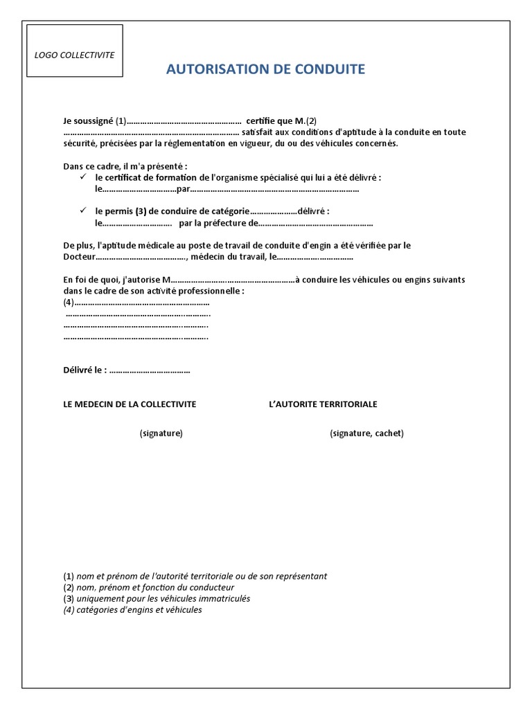 Attestation d'Autorisation de Conduite | PDF