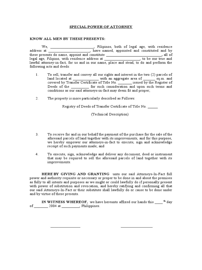Special Power of Attorney Land PDF Power Of Attorney Deed