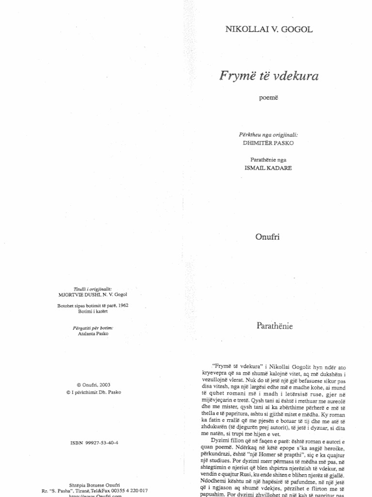 Nikollai Gogol Fryme Te Vdekura | PDF