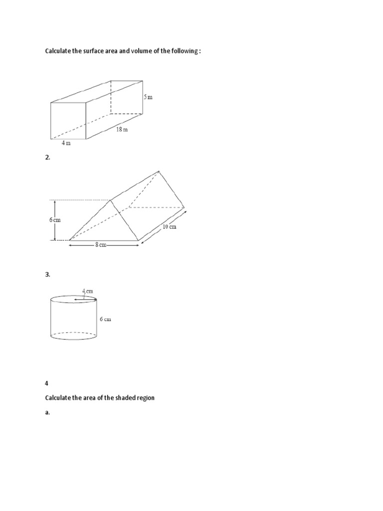Calculating Surface Area Question PDF
