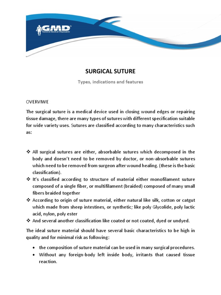 Surgical Suture Types, Indications and Features PDF Surgical