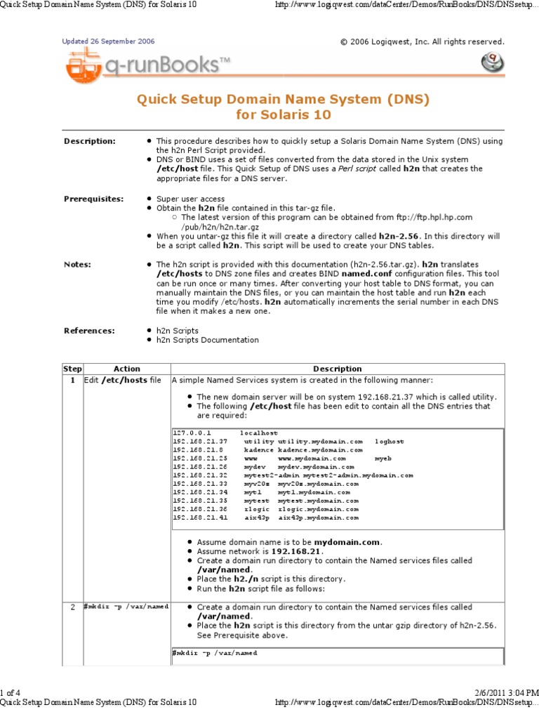 Quick Setup Domain Name System (DNS) For Solaris 10 | PDF | Domain Name ...