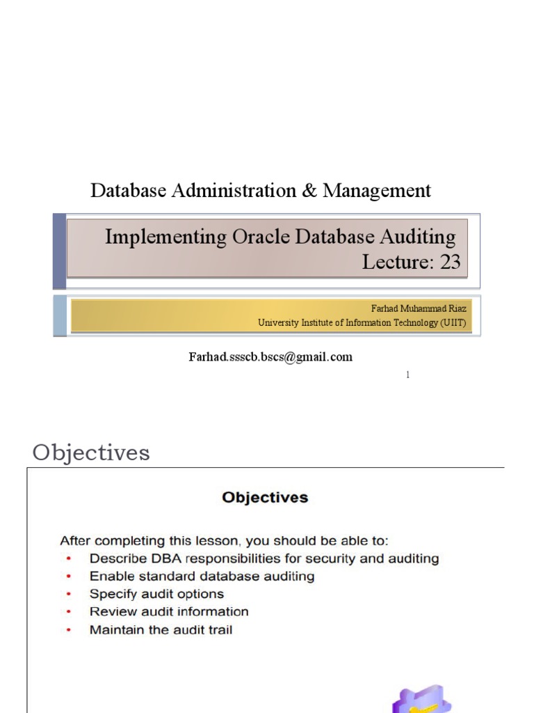 Oracle Database Auditing Overview | PDF | Computers