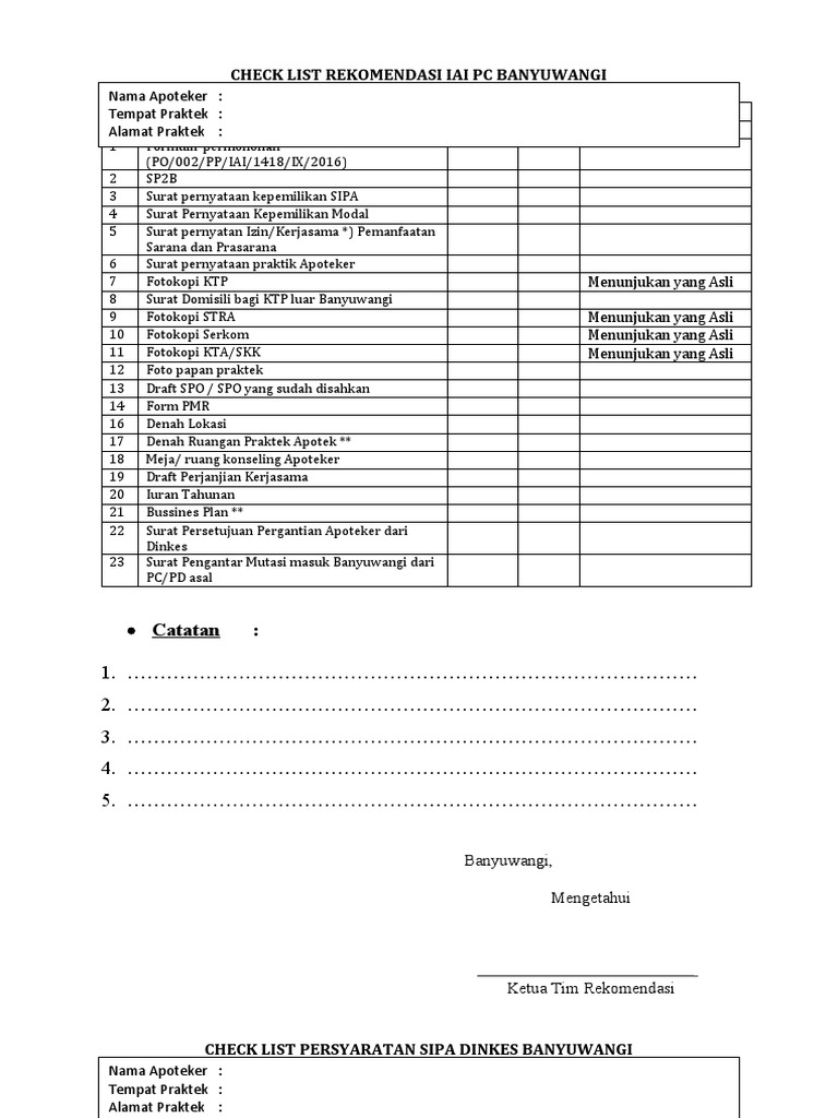Checklist SIPA IAI PC Banyuwangi | PDF