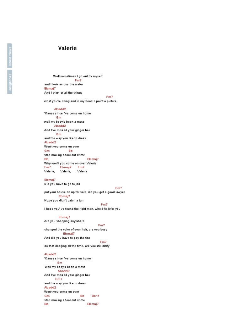 Valerie Chords PDF Song Recordings Song Recordings Produced