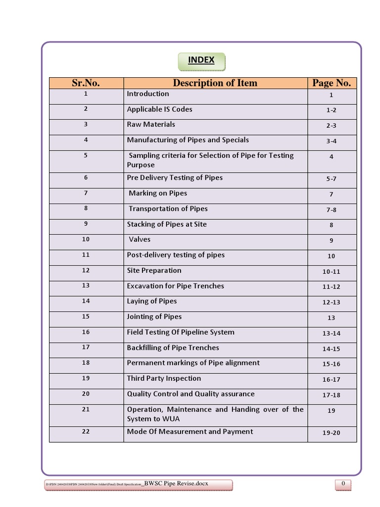 BWSC Pipe Specification and Standards | PDF | Concrete | Pipe (Fluid ...