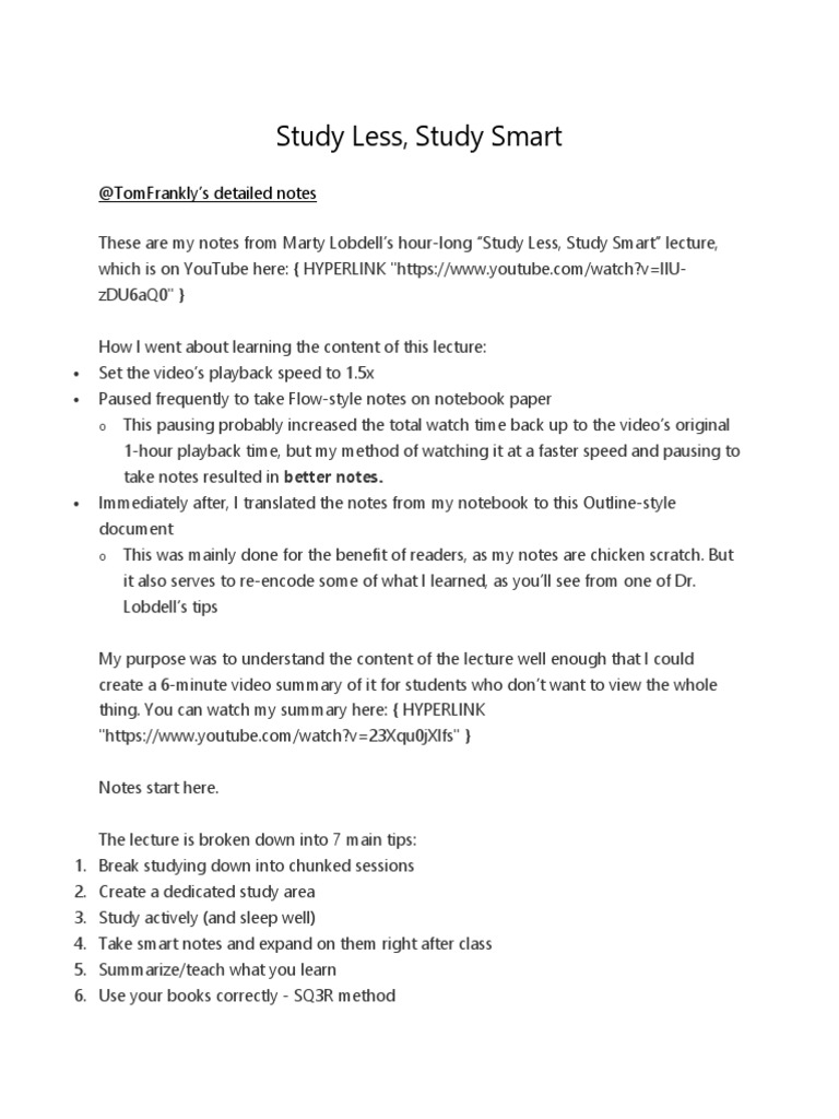 Study Less, Study Smart PDF Recall (Memory) Mental Processes