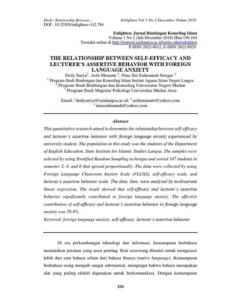 784-Article Text-1901-2-10-20190218 | PDF | Self Efficacy | Linguistics