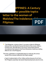 The Philippines: A Century Hence Other Possible Topics Letter To The Women of Malolos/The Indolence of The Filipinos