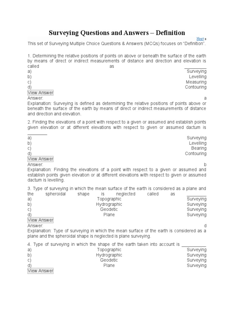 Surveying Questions and Answers PDF