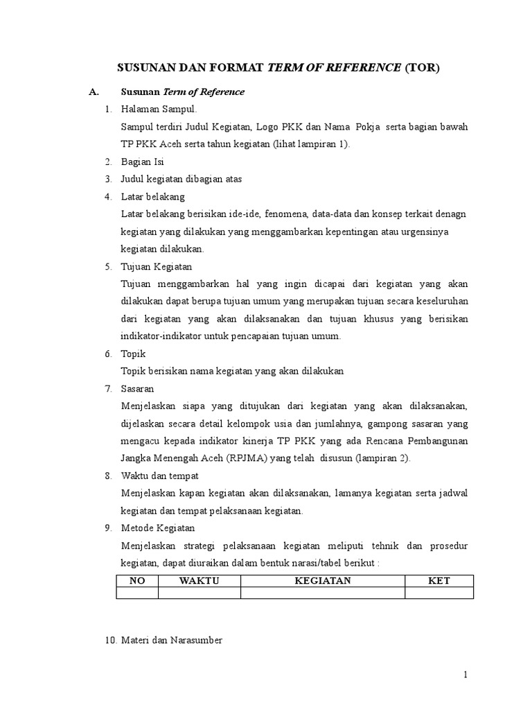 Format dan Susunan TOR Kegiatan | PDF
