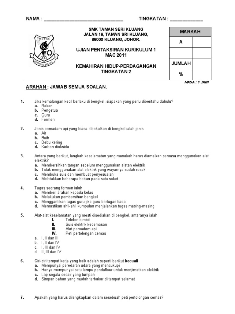 Soalan Kemahiran Hidup Tingkatan 2 Teras Pdf