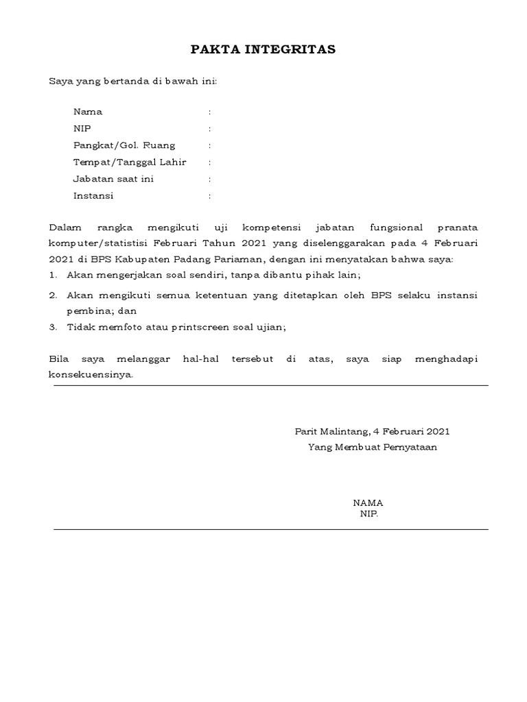 Template Pakta Integritas | PDF