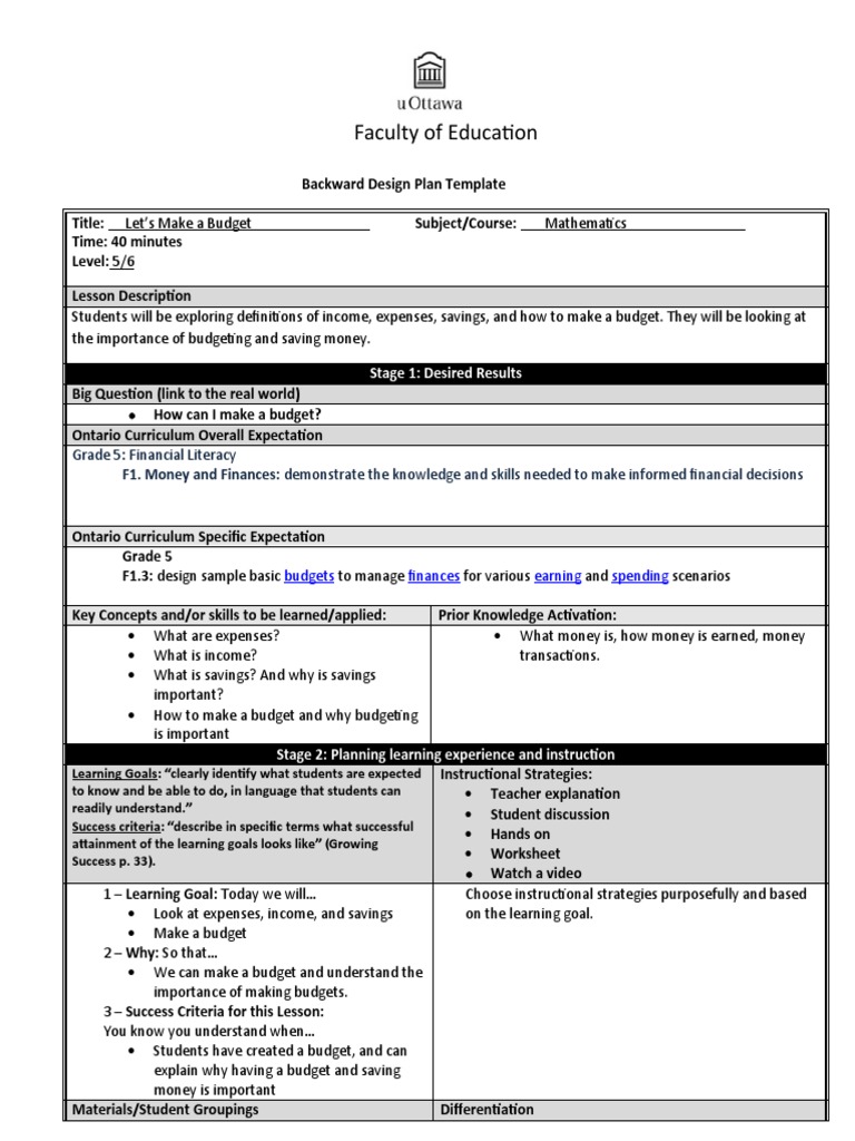 Grade 5 Budgeting Lesson Plan | PDF | Curriculum | Human Nature