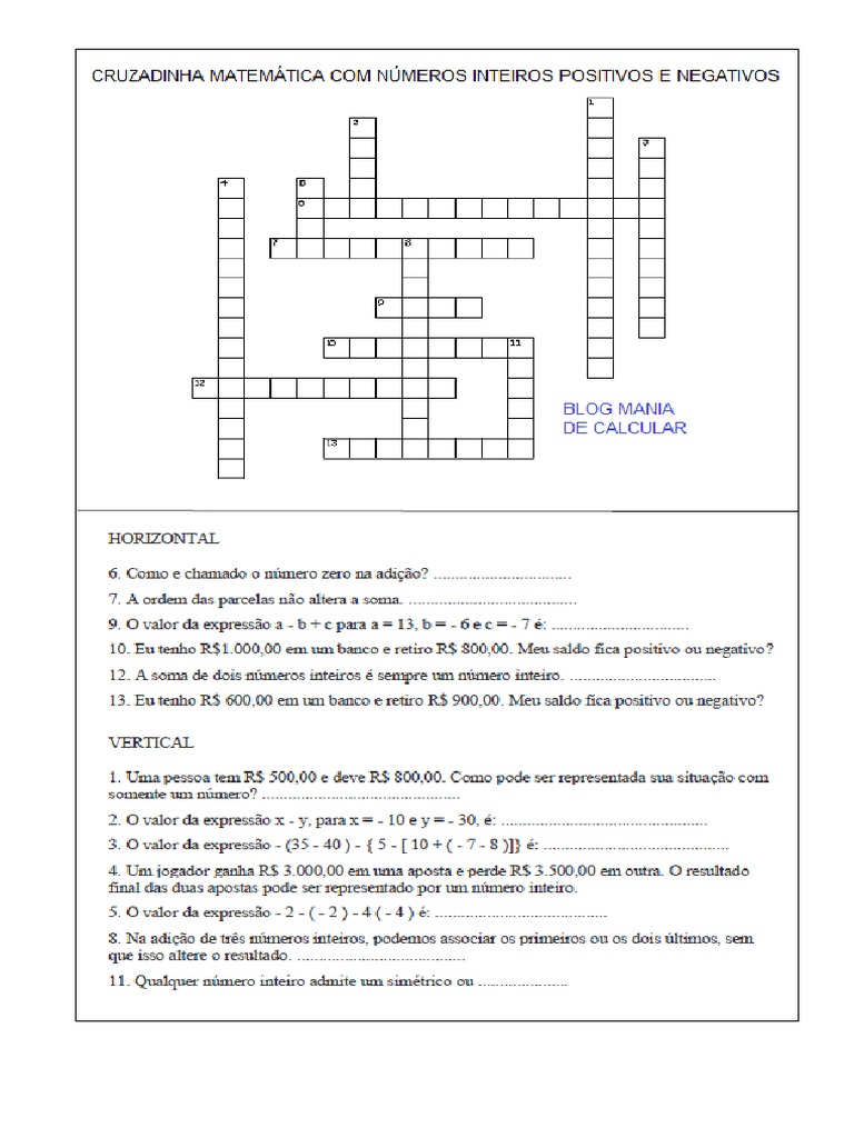 Cruzadinha DE MATEMATICA - 6ano | PDF