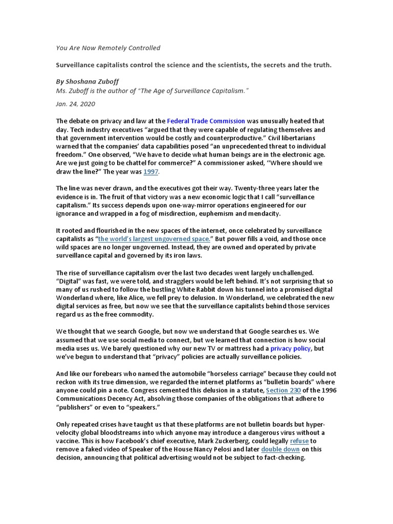 Surveillance Capitalism - Shoshana Zuboff | PDF | Capitalism | Surveillance