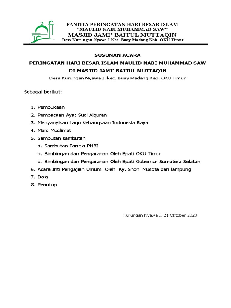 Susunan Acara PHBI | PDF