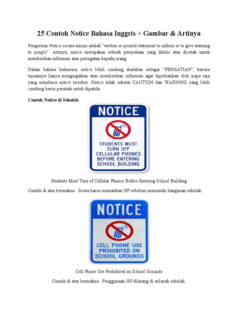 25 Contoh Notice Bahasa Inggris