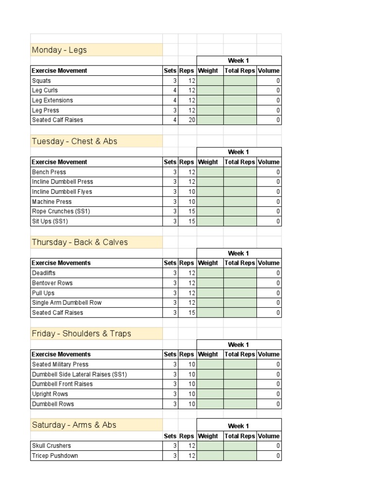 Jay Cutler Workout Routine Spreadsheet PDF Physical Exercise Weight Training