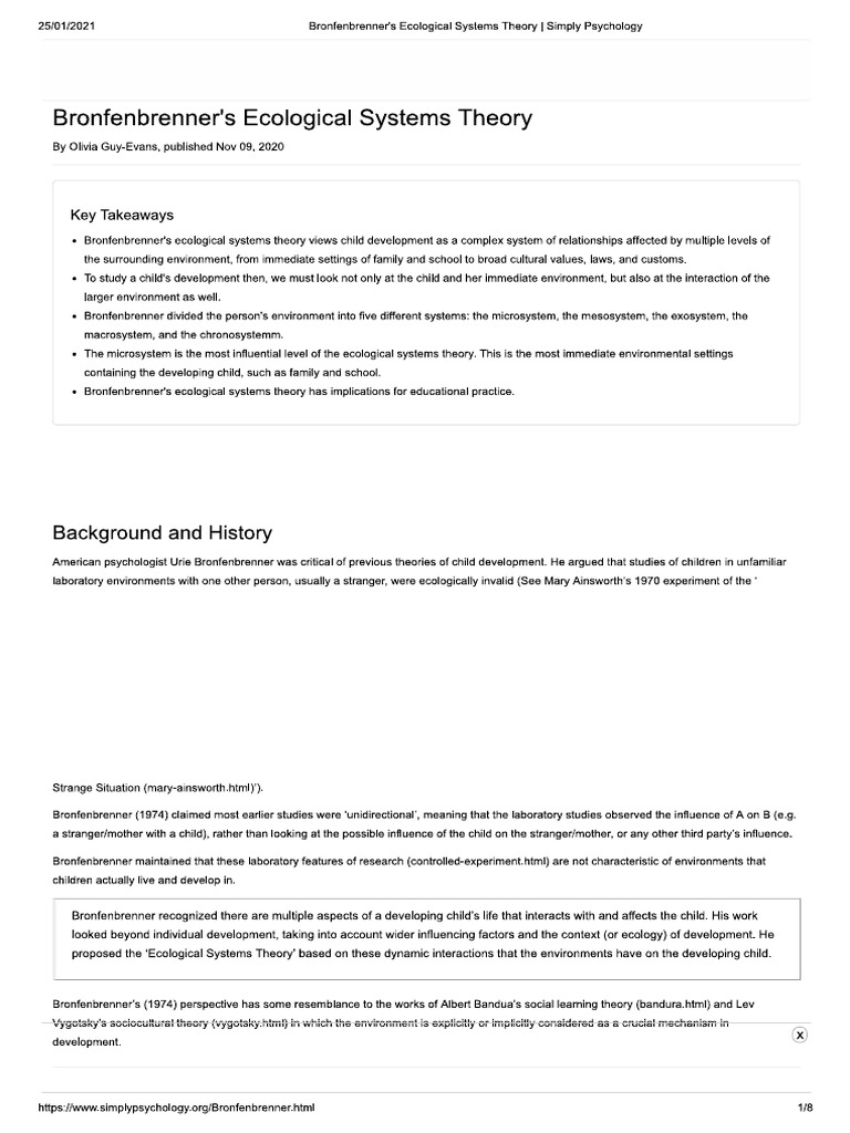 Bronfenbrenner's Ecological System Theory | PDF
