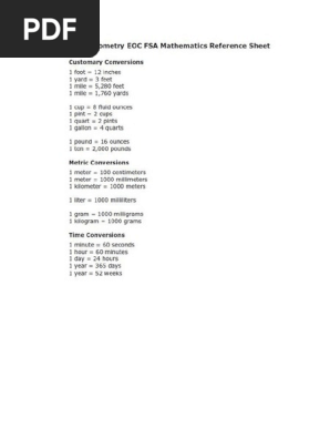 Geometry Eoc Reference Sheet