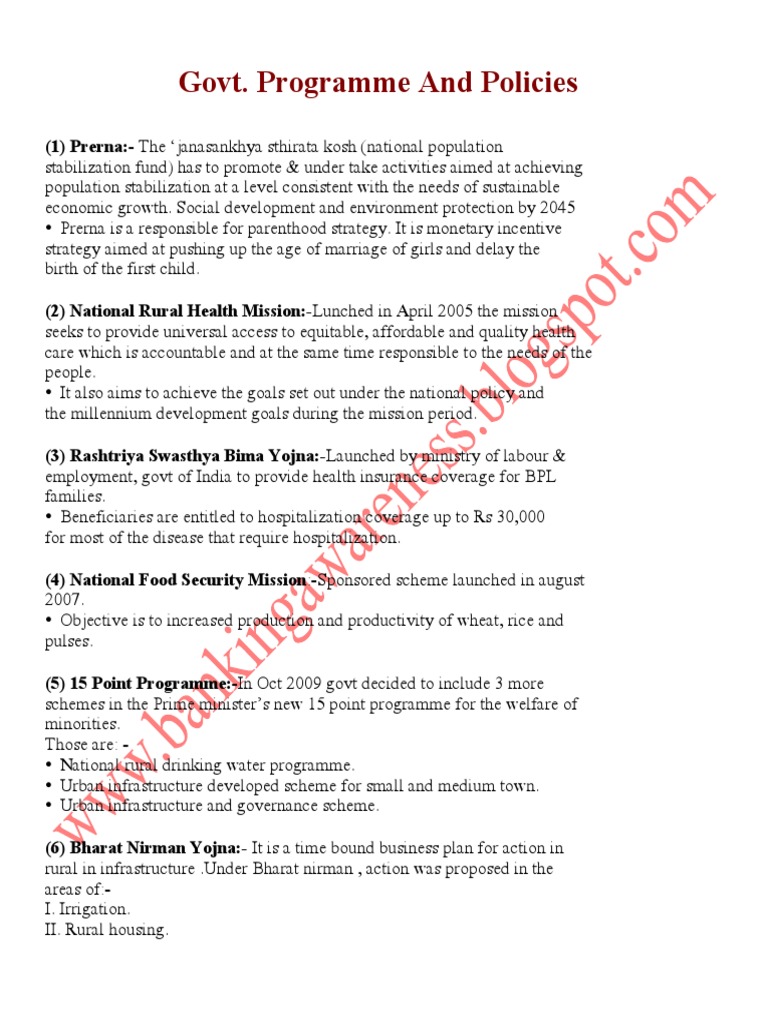 Govt. Programme and Policies | PDF | Science & Mathematics